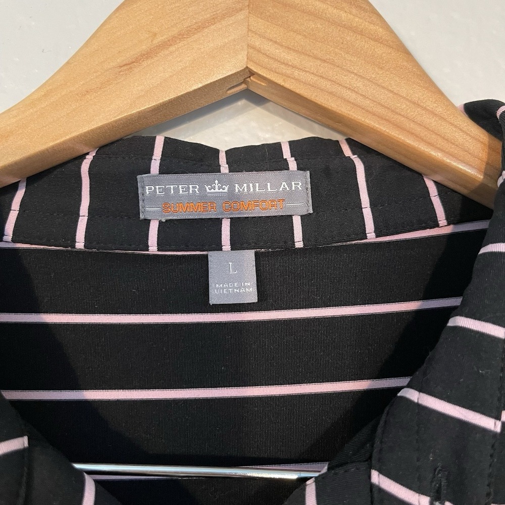 Peter Millar Summer Comfort Black Striped Large Short Sleeve Polo Shirt EUC - Picture 3 of 7